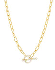 Gold Plated T-BAR Necklace with CZ Detail